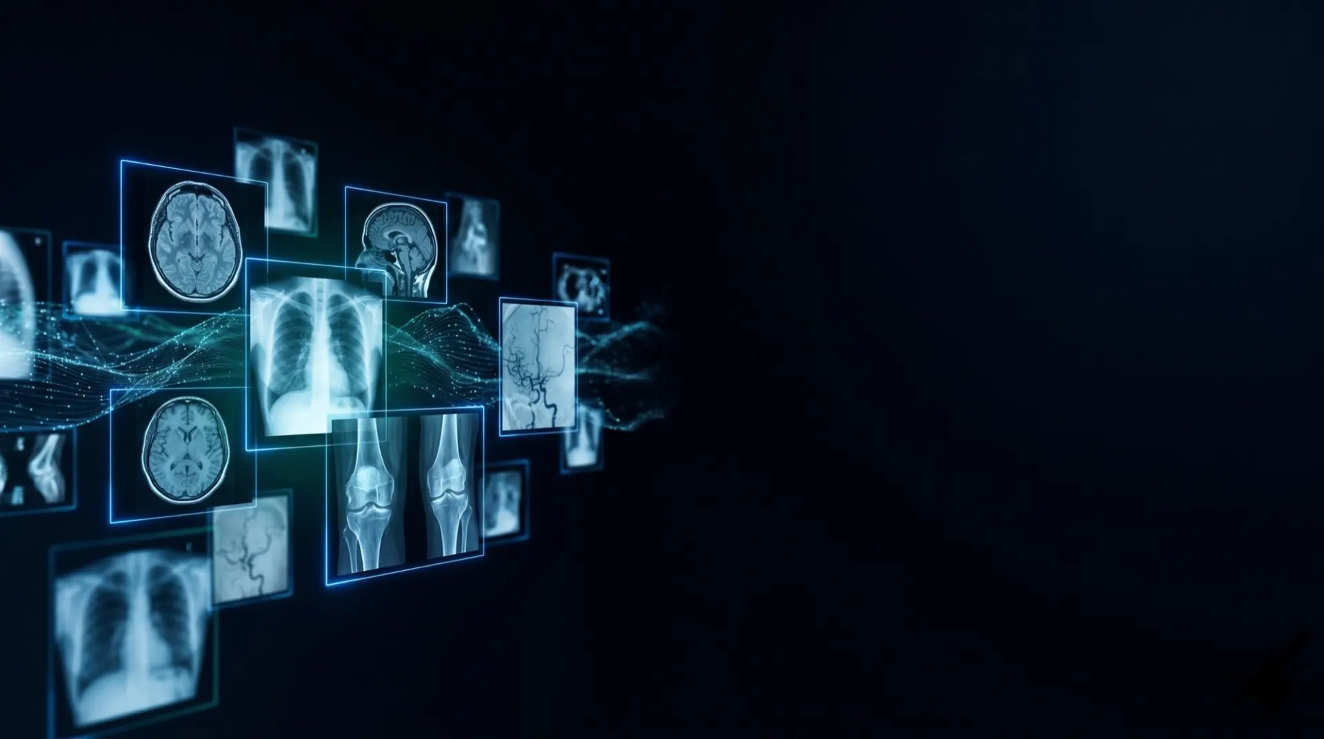 Glowing medical scan data drifting in a dark void