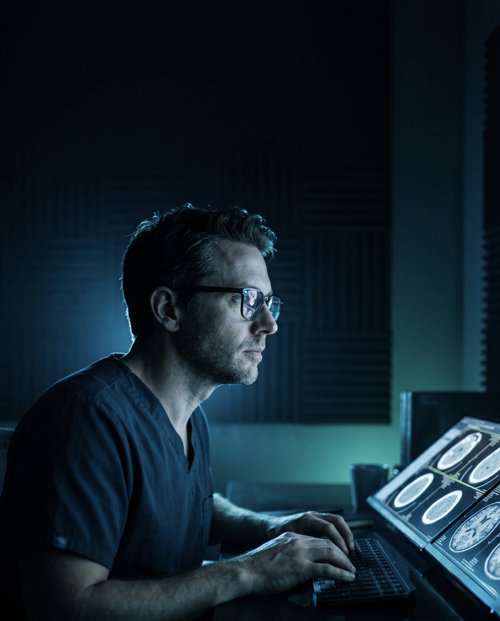Clinician reviewing medical imaging on a workstation