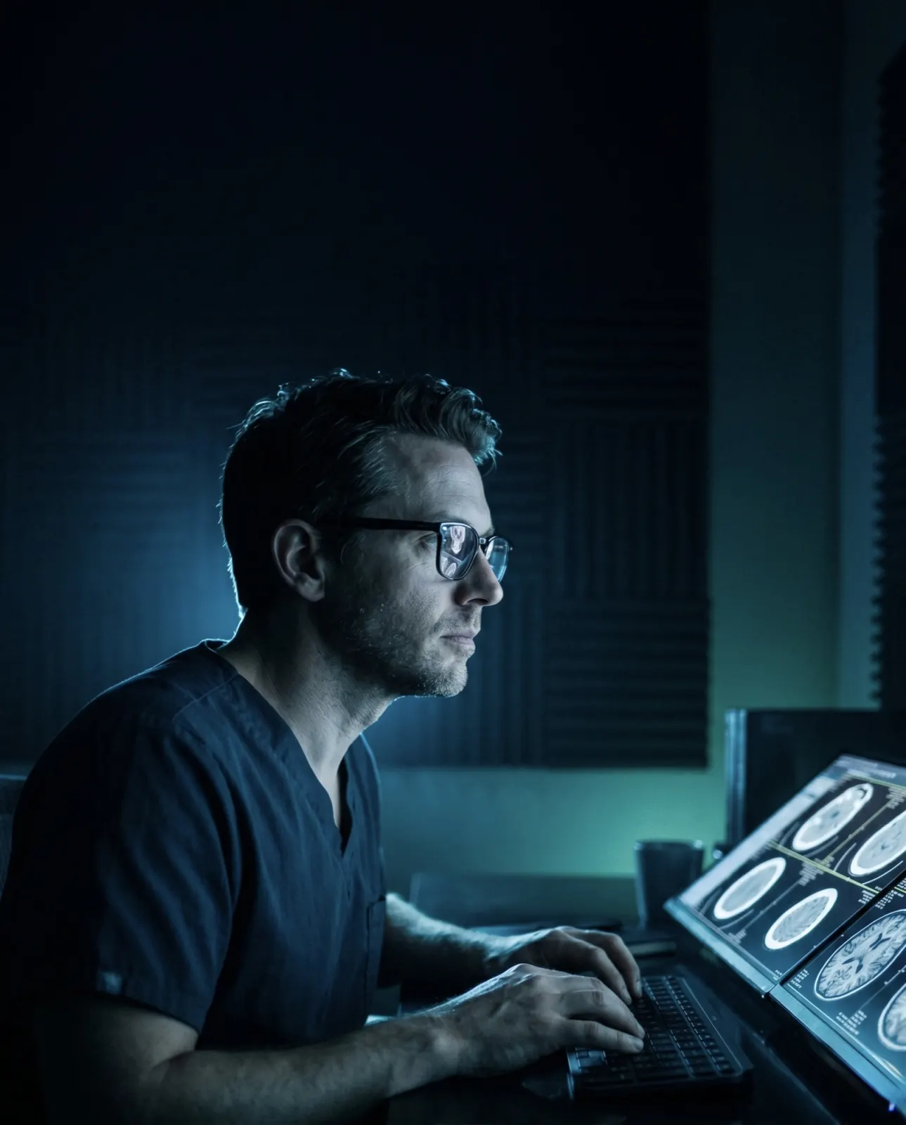 Clinician reviewing medical imaging on a workstation