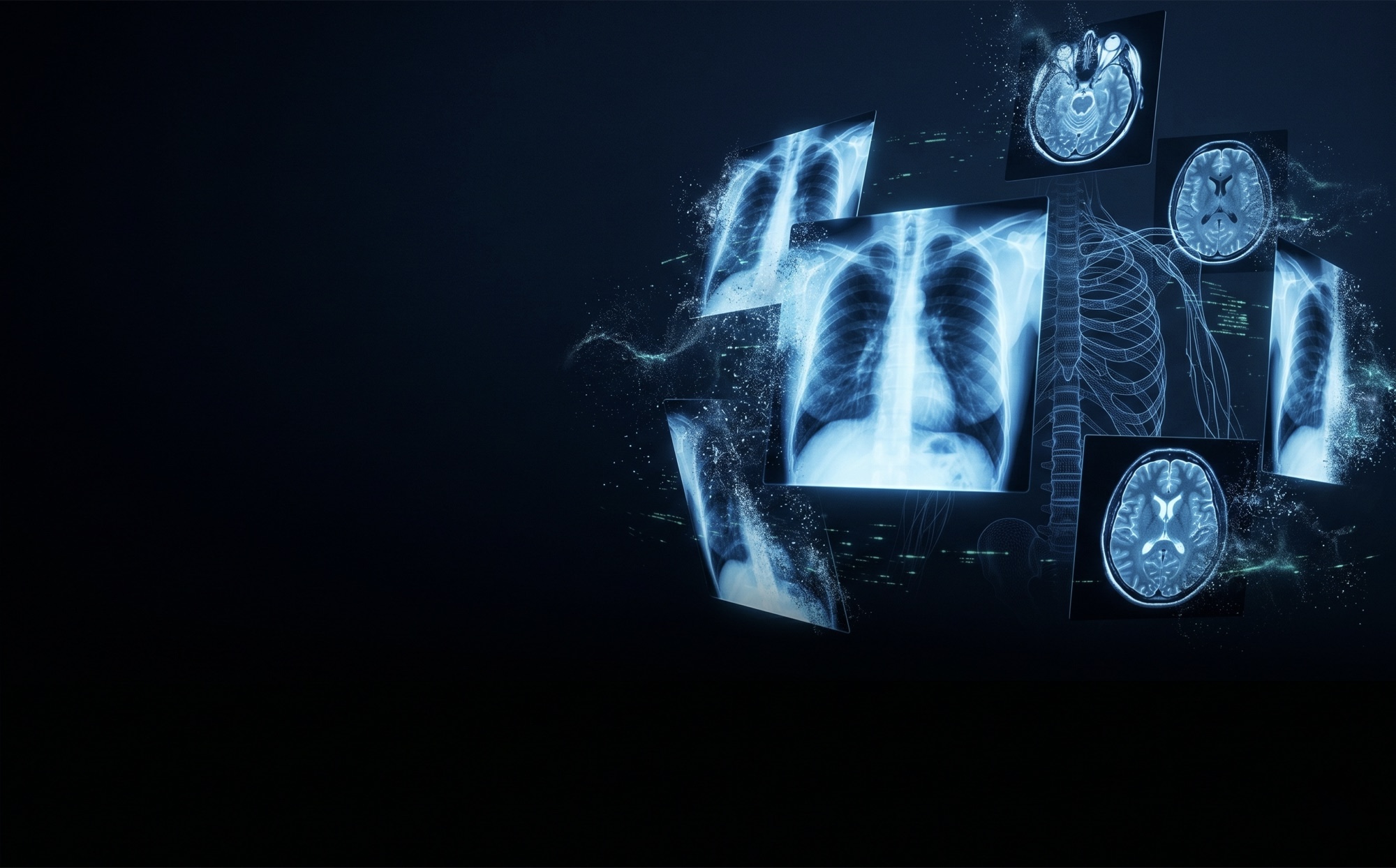 Radiologist reviewing medical imaging in a dark reading room